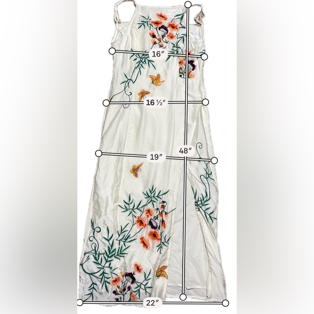 Urban Outfitters Floral Embroidered Midi Dress Ivory Side Slit Boho Indie Medium - Picture 8 of 12